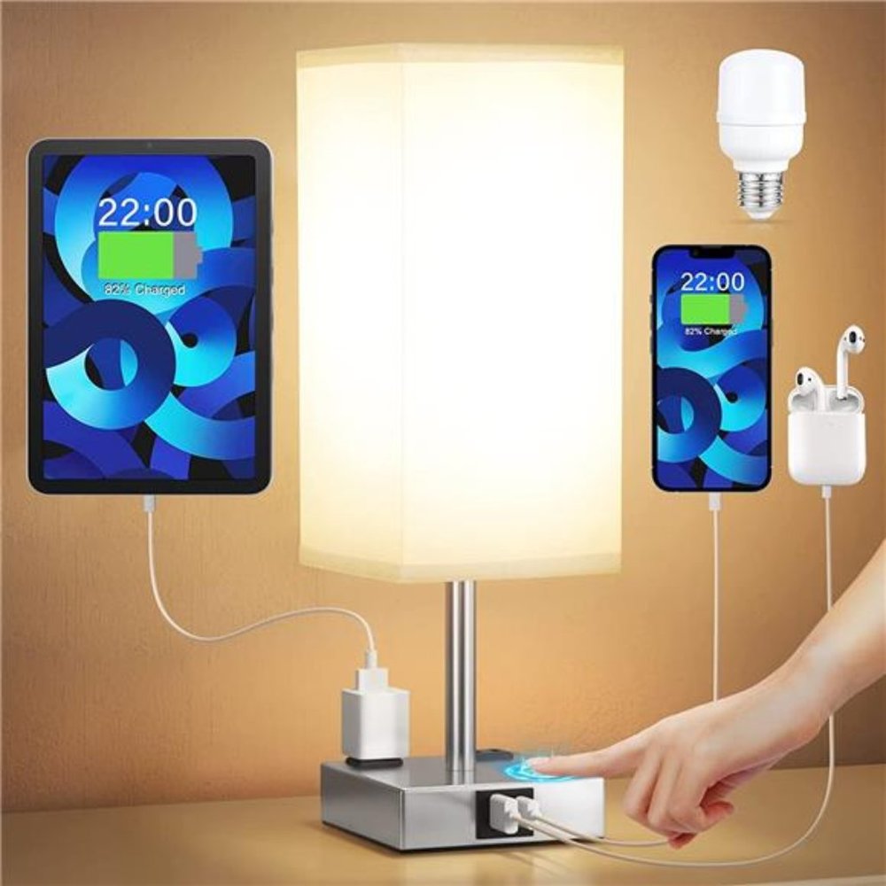 Bedside Lamp with USB Port - Touch Control Table Lamp for Bedroom with USB